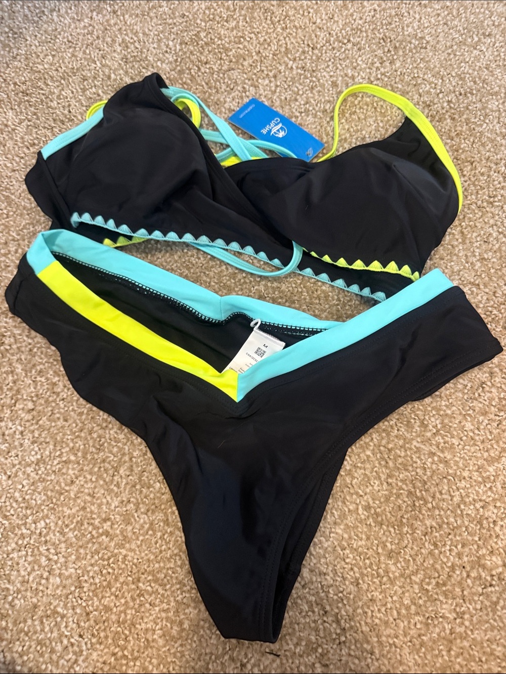 Cupshe electric spark black bikini size medium NWT - Picture 2 of 4